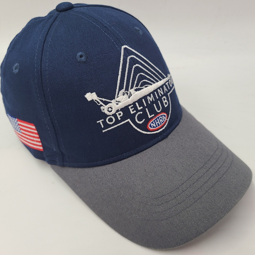 NHRA Hat Adjustable Blue Gray Top Eliminator Club 2025 Drag Racing USA Flag Men